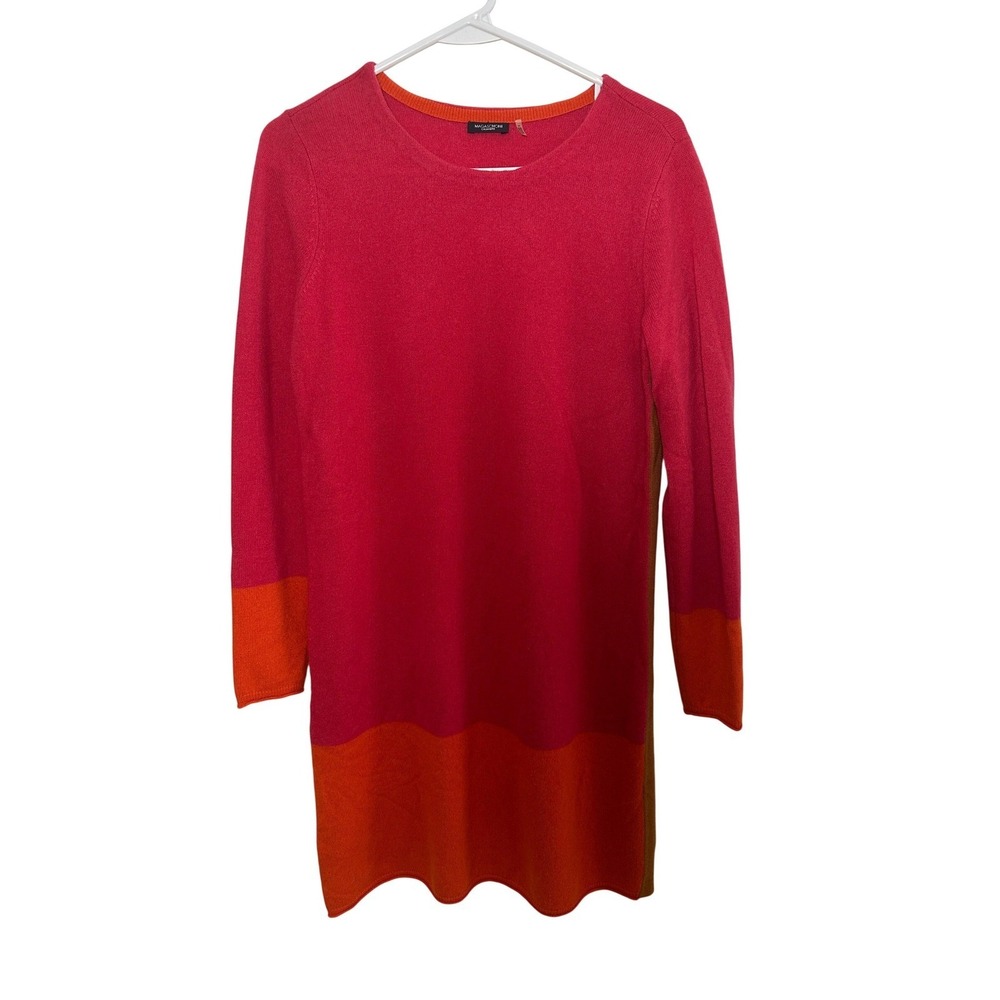 Magaschoni Cashmere Colorblock Sweater Dress Pink Orange Tan Womens Small